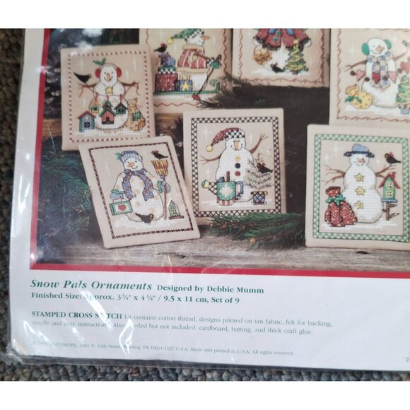 Dimensions Debbie Mumm Snow Pals Ornaments Cross Stitch Kit  Stamped Cotton Fabr - Picture 2 of 6